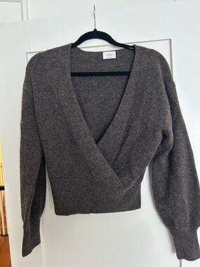 Wilfred Charcoal Brown V-Neck Wrap Pullover Sweater
